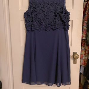 Navy Blue Occasion Dress w/floral crochet overlay